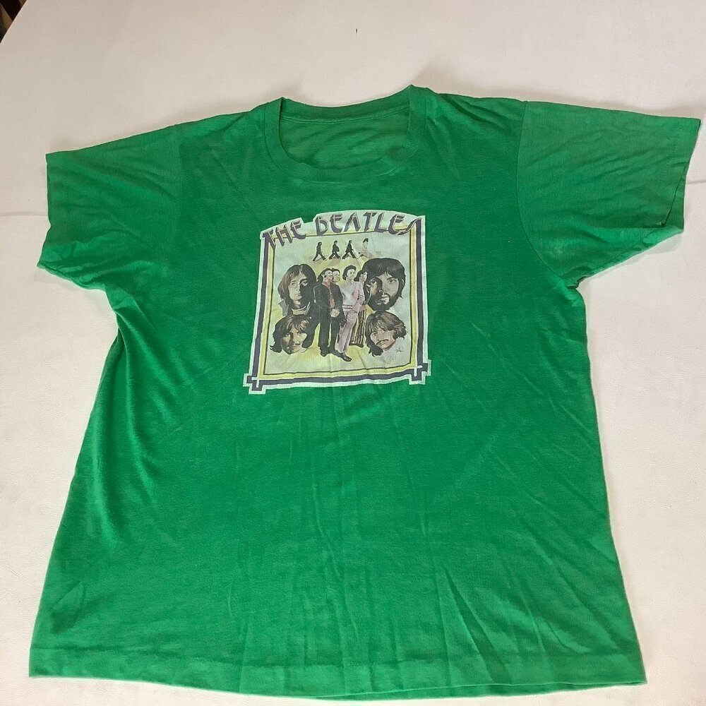 Vintage The Beatles T-Shirt Single Stitch Green NO SIZE TAG SEE PICS